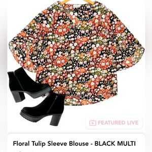 Floral tulip sleeve blouse
